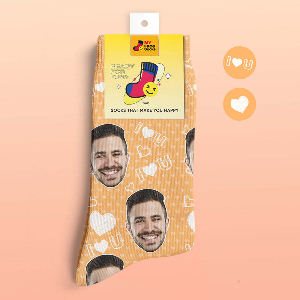Custom 3D Digital Printed Socks Add Pictures and Name I Love U Heart - MyFaceSocksAu