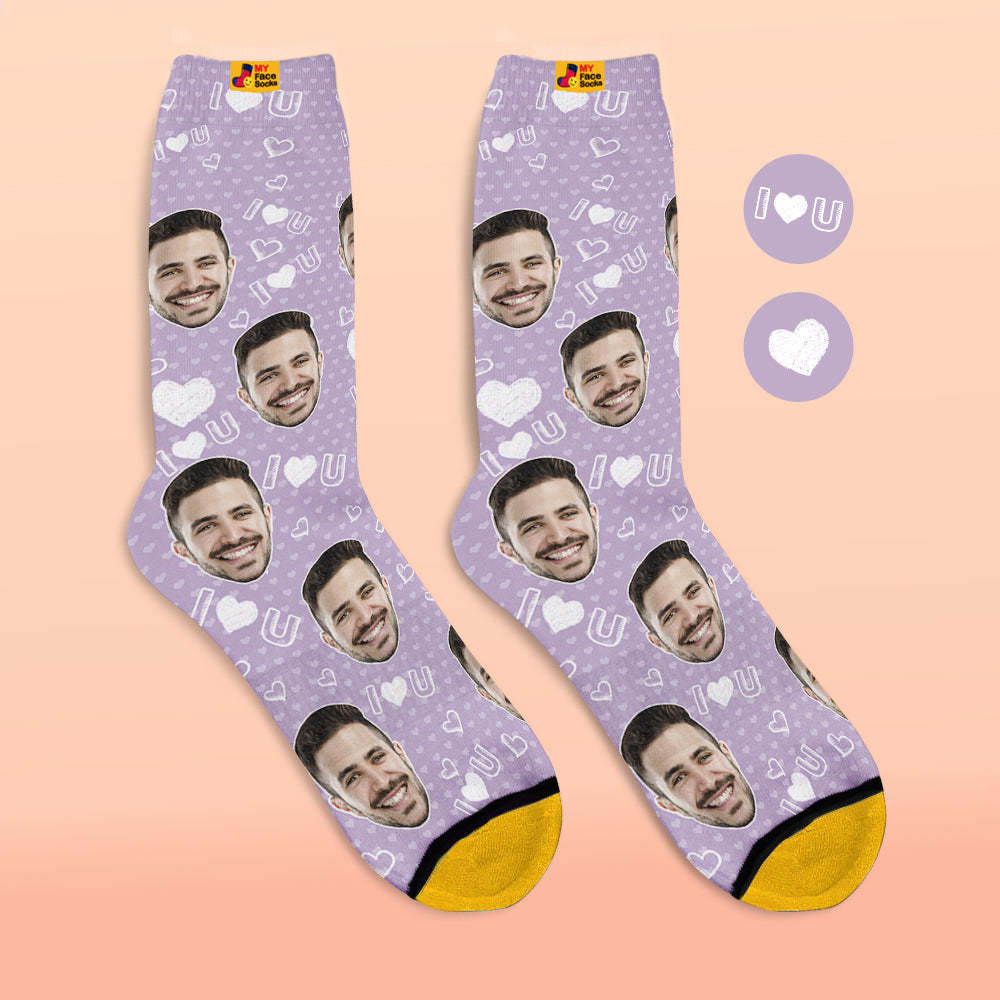 Custom 3D Digital Printed Socks Add Pictures and Name I Love U Heart - MyFaceSocksAu