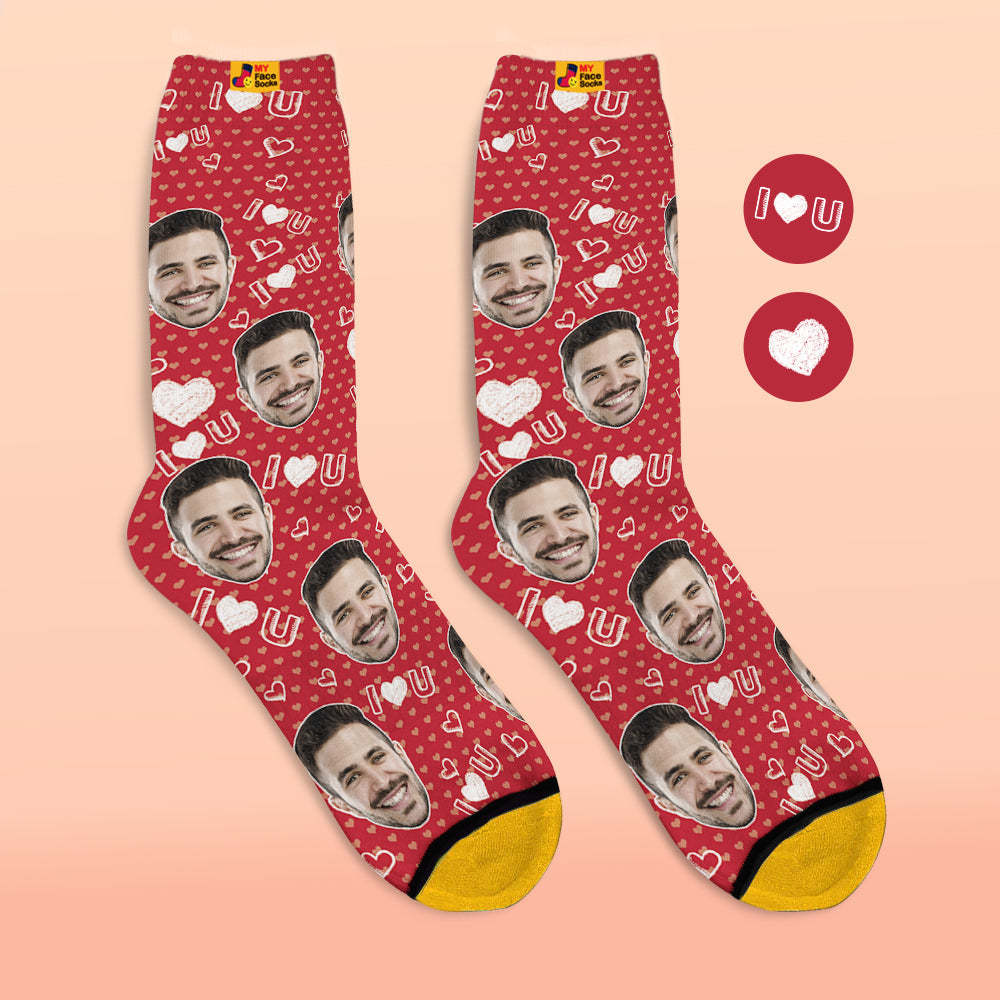 Custom 3D Digital Printed Socks Add Pictures and Name I Love U Heart - MyFaceSocksAu