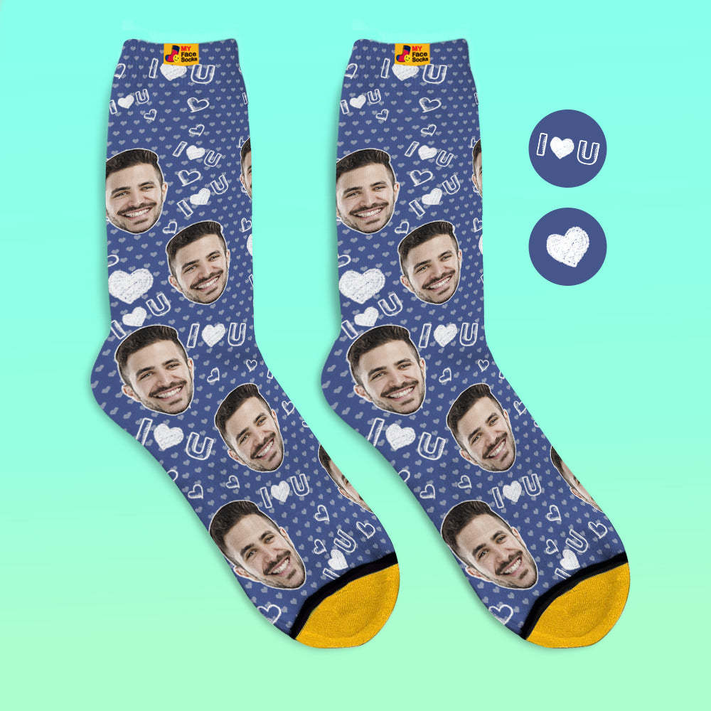 Custom 3D Digital Printed Socks Add Pictures and Name I Love U Heart - MyFaceSocksAu