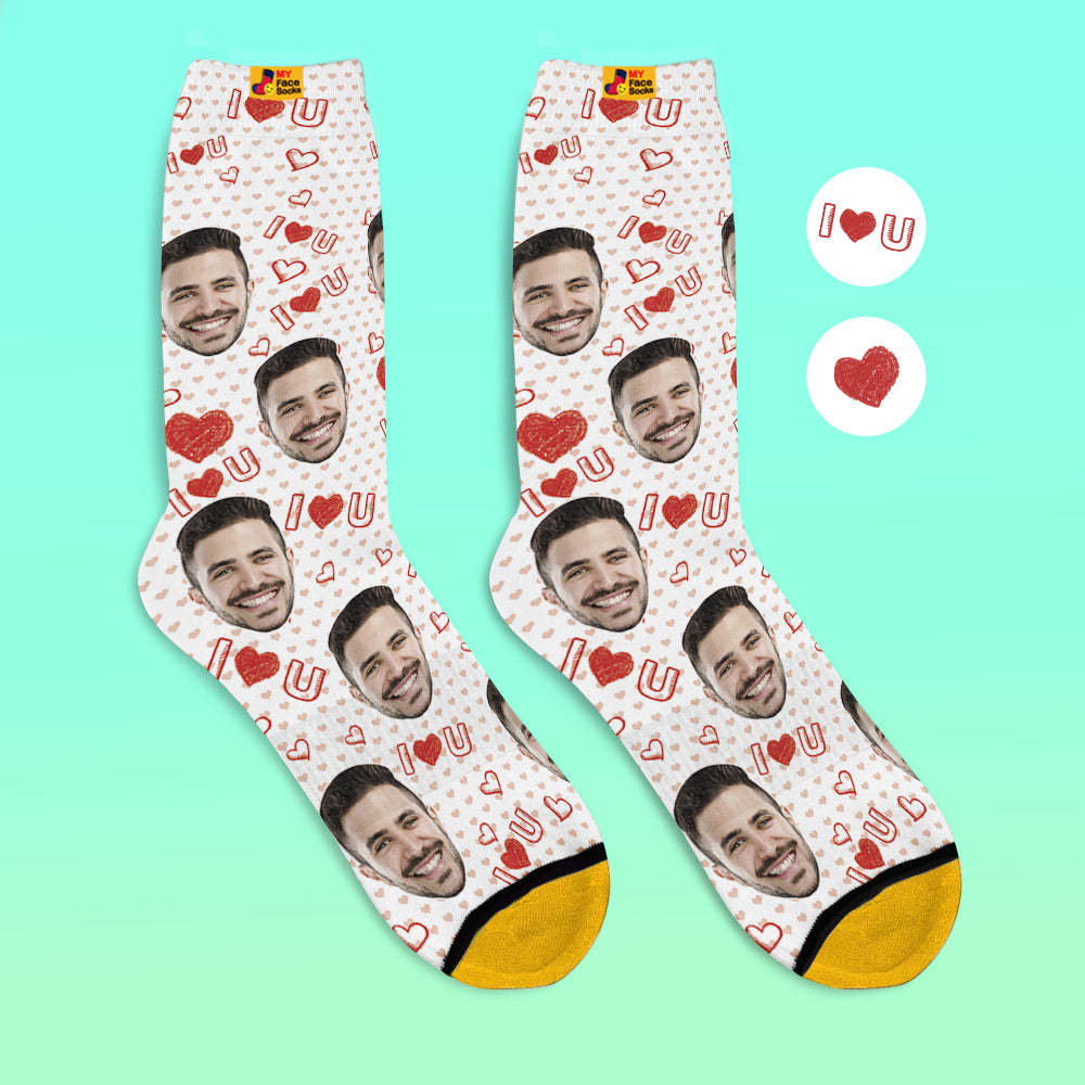 Custom 3D Digital Printed Socks Add Pictures and Name I Love U Heart - MyFaceSocksAu