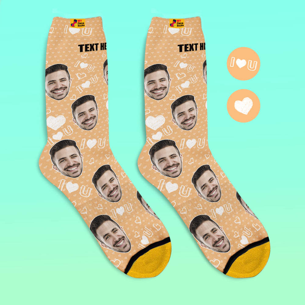 Custom 3D Digital Printed Socks Add Pictures and Name I Love U Heart - MyFaceSocksAu