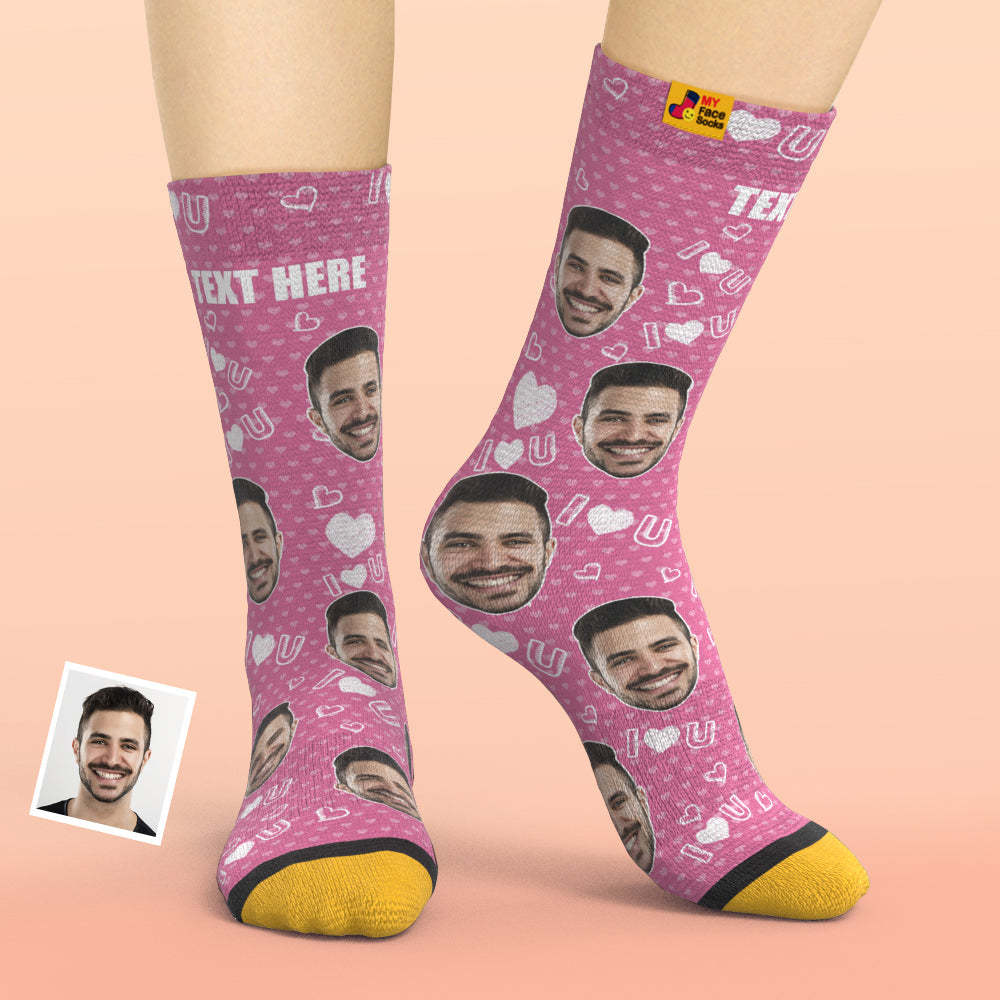 Custom 3D Digital Printed Socks Add Pictures and Name I Love U Heart - MyFaceSocksAu