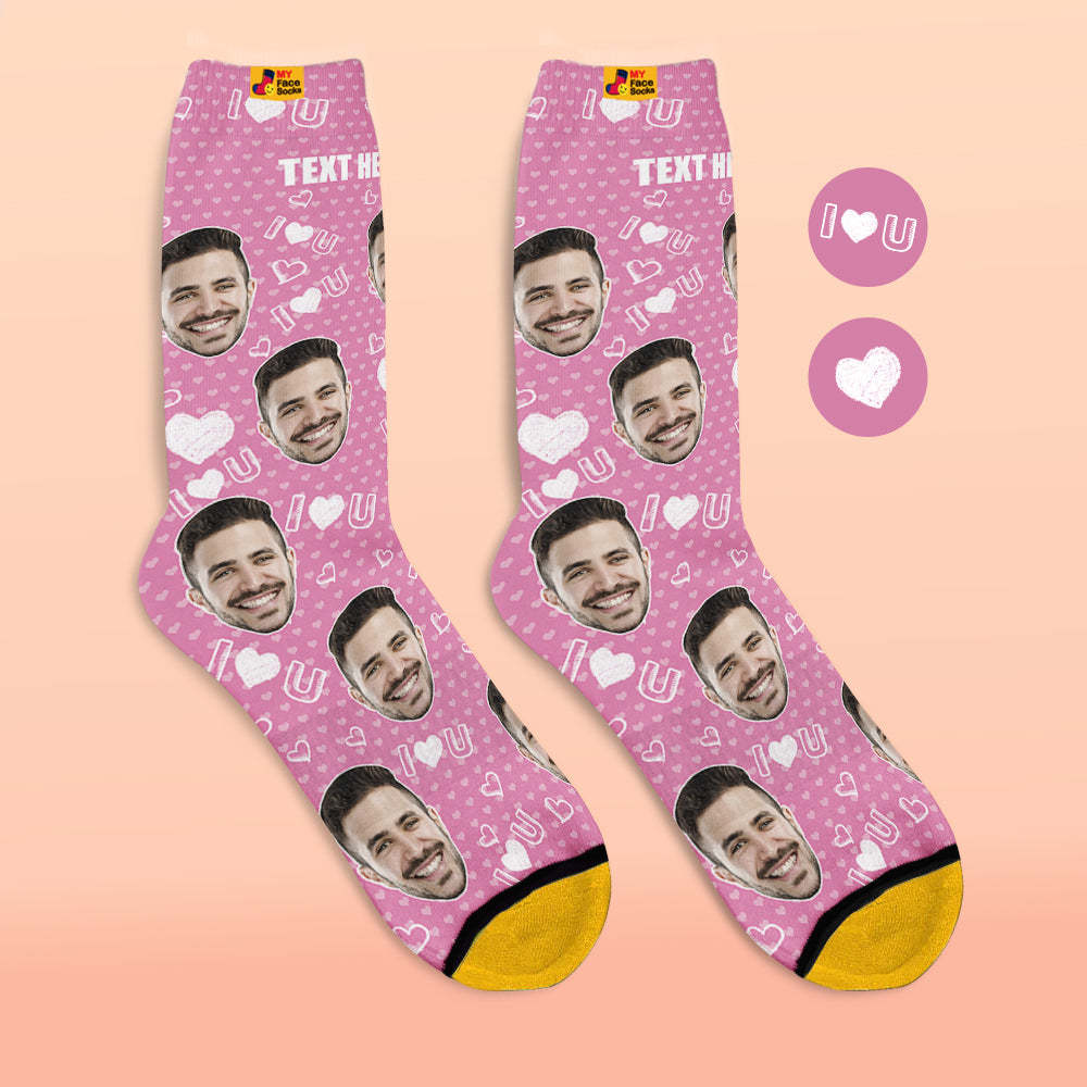 Custom 3D Digital Printed Socks Add Pictures and Name I Love U Heart - MyFaceSocksAu