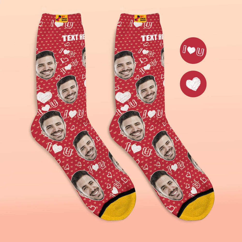 Custom 3D Digital Printed Socks Add Pictures and Name I Love U Heart - MyFaceSocksAu