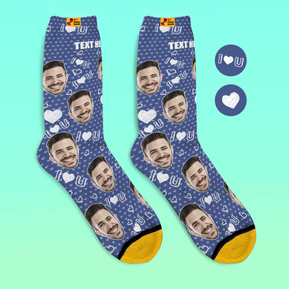 Custom 3D Digital Printed Socks Add Pictures and Name I Love U Heart - MyFaceSocksAu