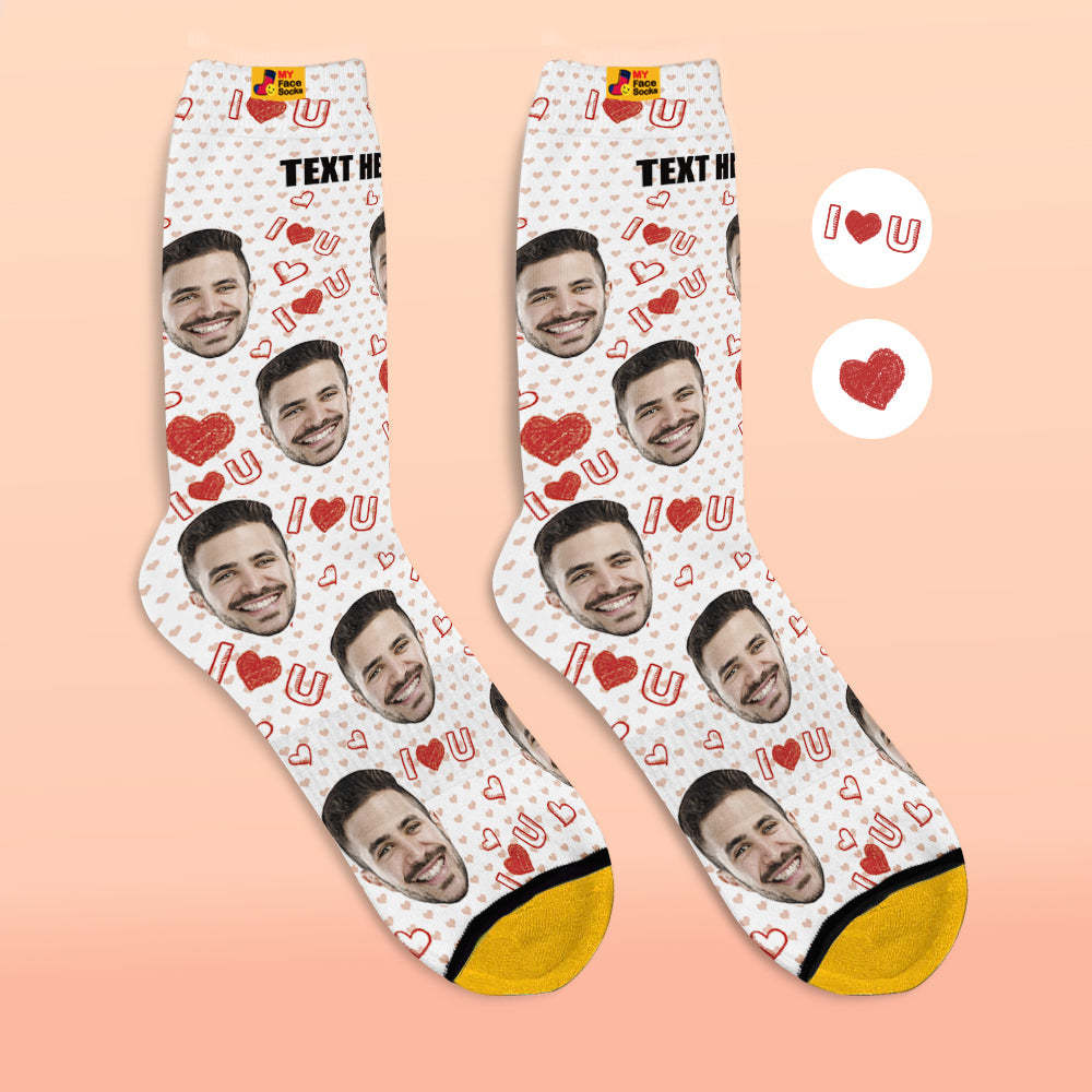 Custom 3D Digital Printed Socks Add Pictures and Name I Love U Heart - MyFaceSocksAu