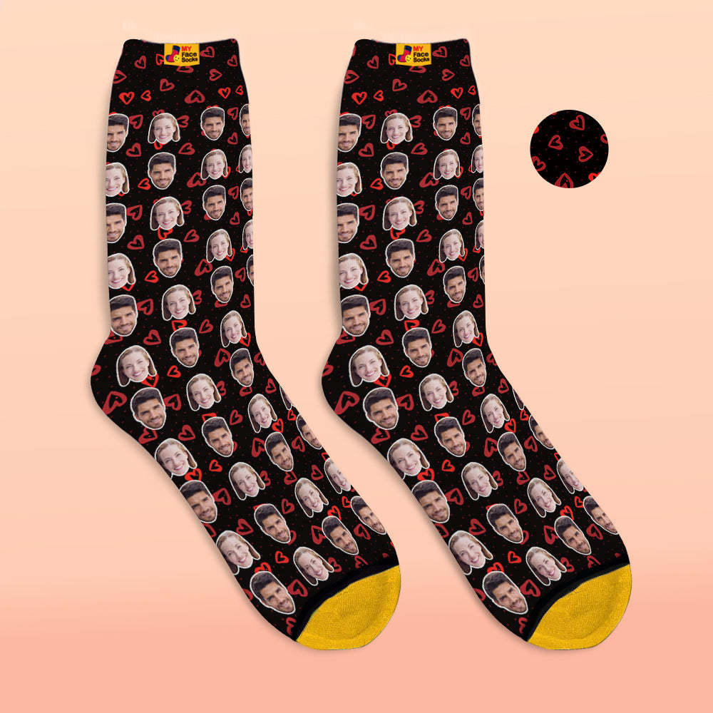 Custom 3D Digital Printed Socks Personalized Photo Socks Add Pictures and Name Heart - MyFaceSocksAu