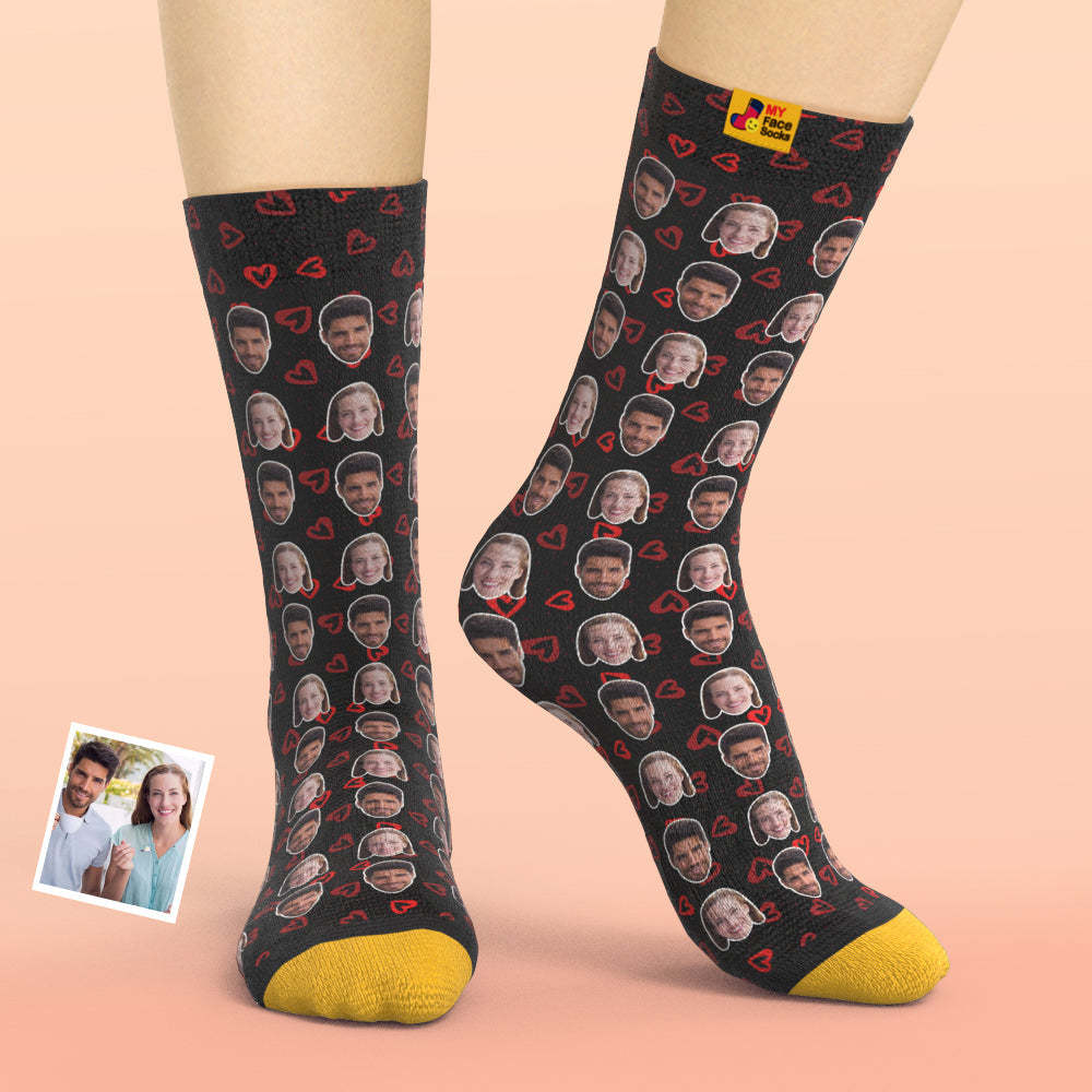 Custom 3D Digital Printed Socks Personalized Photo Socks Add Pictures and Name Heart - MyFaceSocksAu