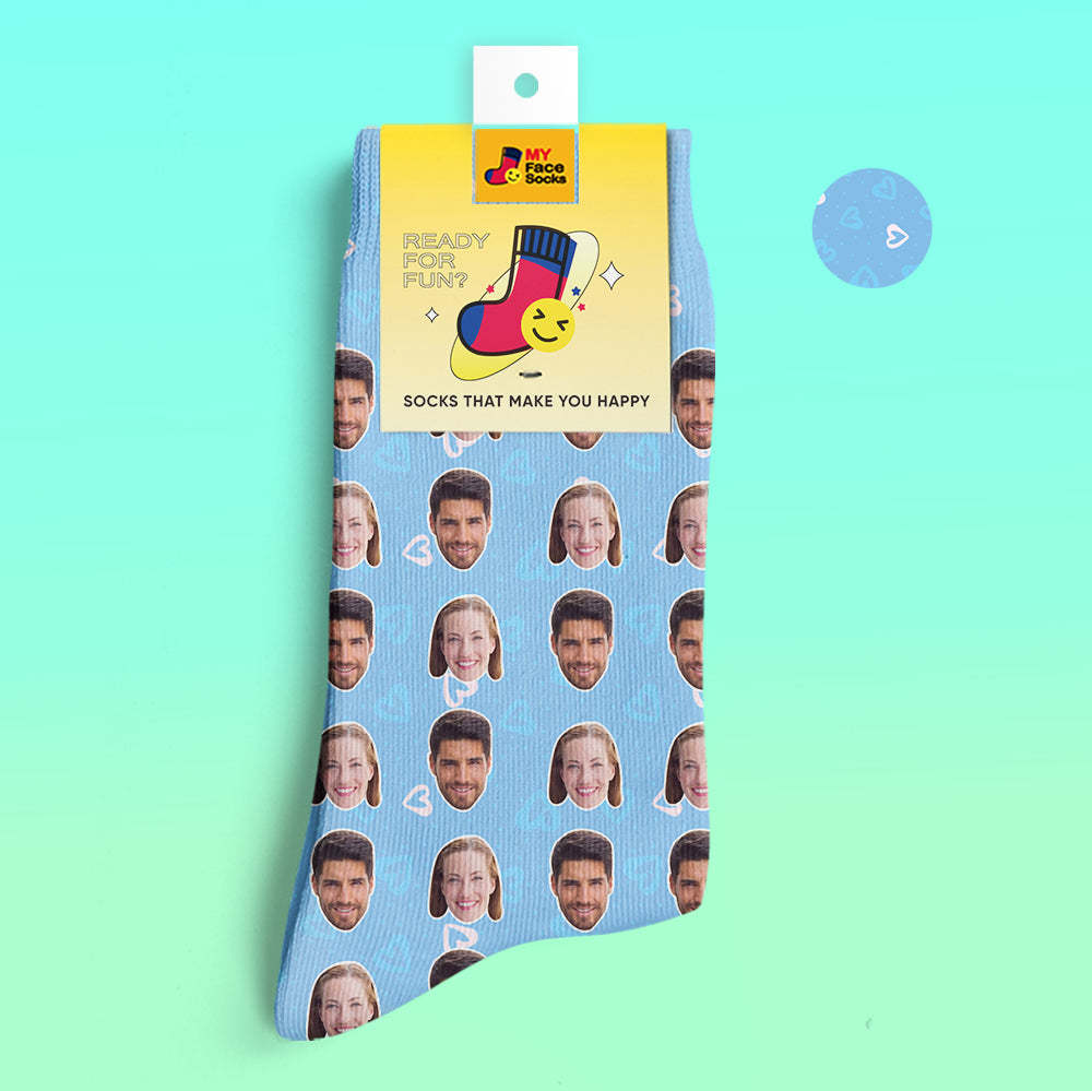 Custom 3D Digital Printed Socks Personalized Photo Socks Add Pictures and Name Heart - MyFaceSocksAu