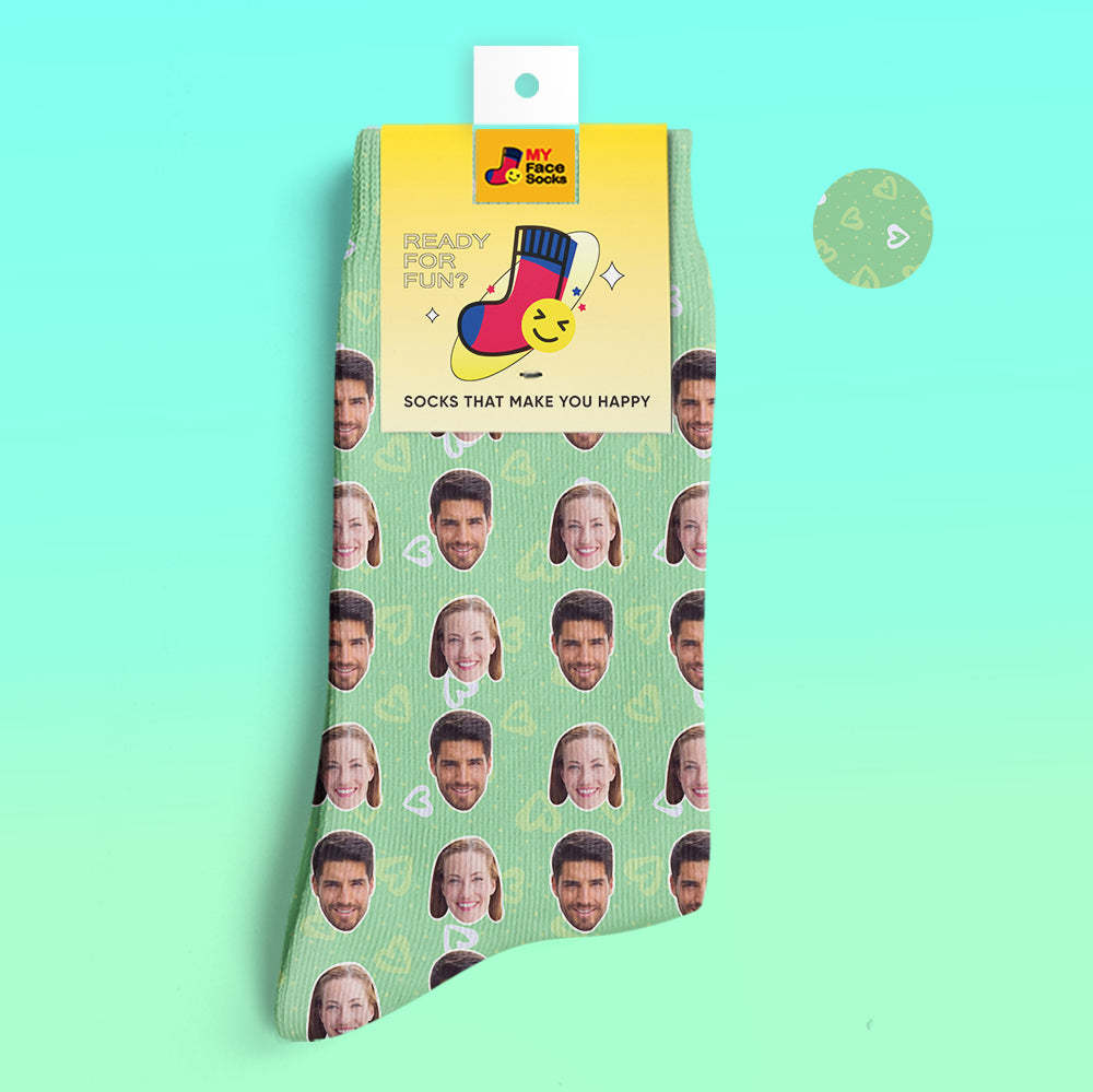Custom 3D Digital Printed Socks Personalized Photo Socks Add Pictures and Name Heart - MyFaceSocksAu