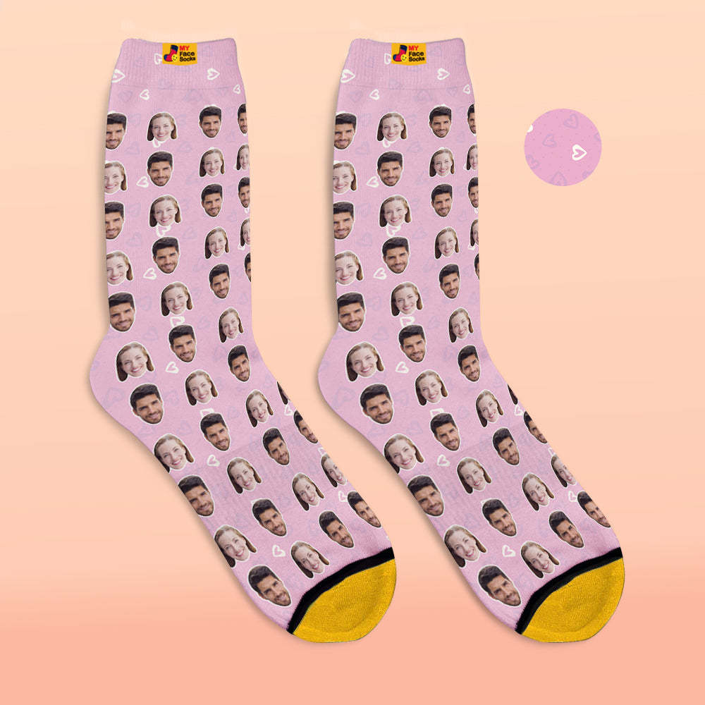 Custom 3D Digital Printed Socks Personalized Photo Socks Add Pictures and Name Heart - MyFaceSocksAu