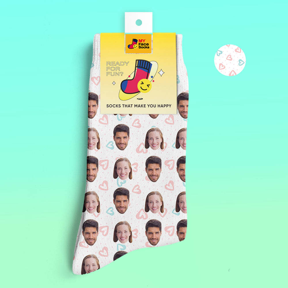 Custom 3D Digital Printed Socks Personalized Photo Socks Add Pictures and Name Heart - MyFaceSocksAu