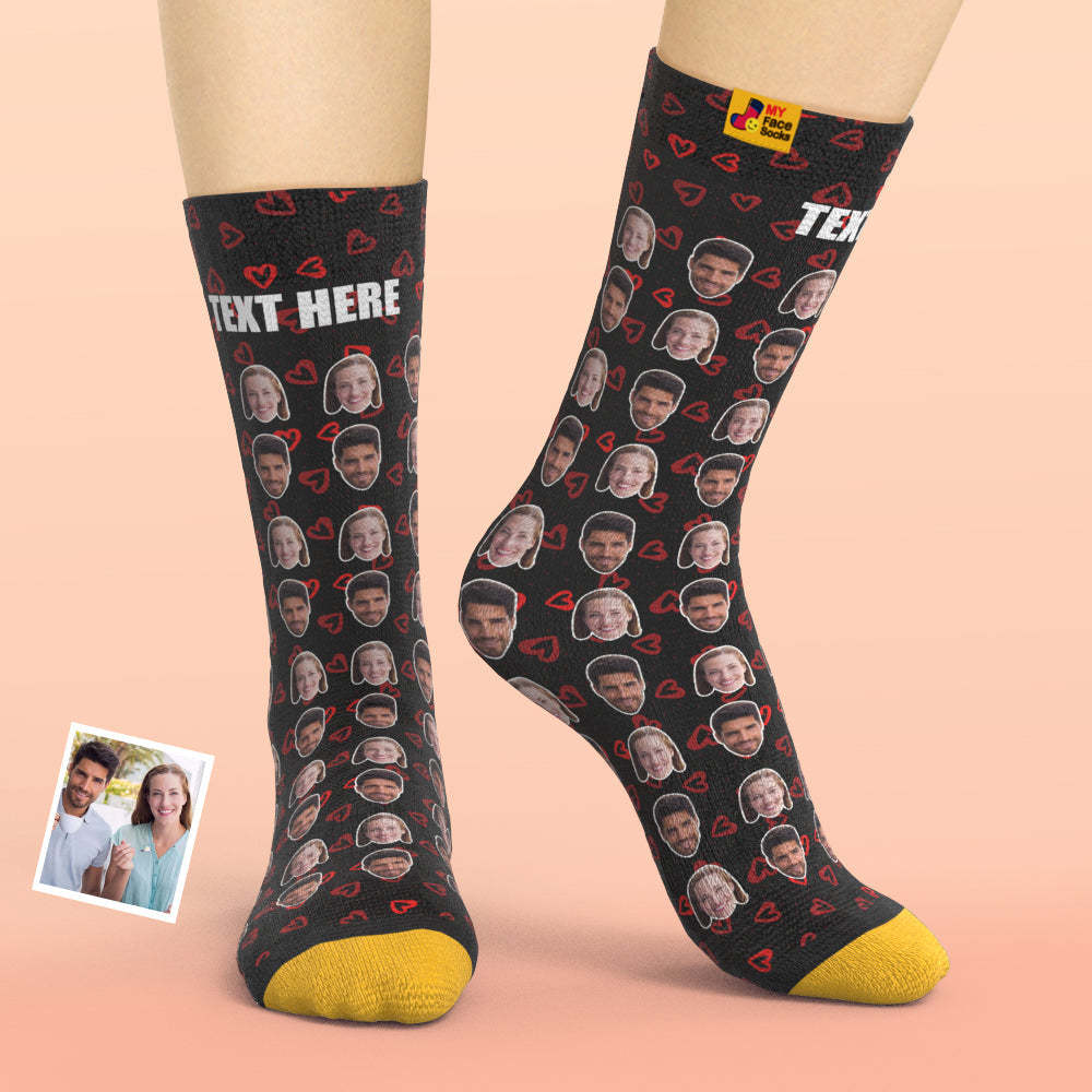 Custom 3D Digital Printed Socks Personalized Photo Socks Add Pictures and Name Heart - MyFaceSocksAu