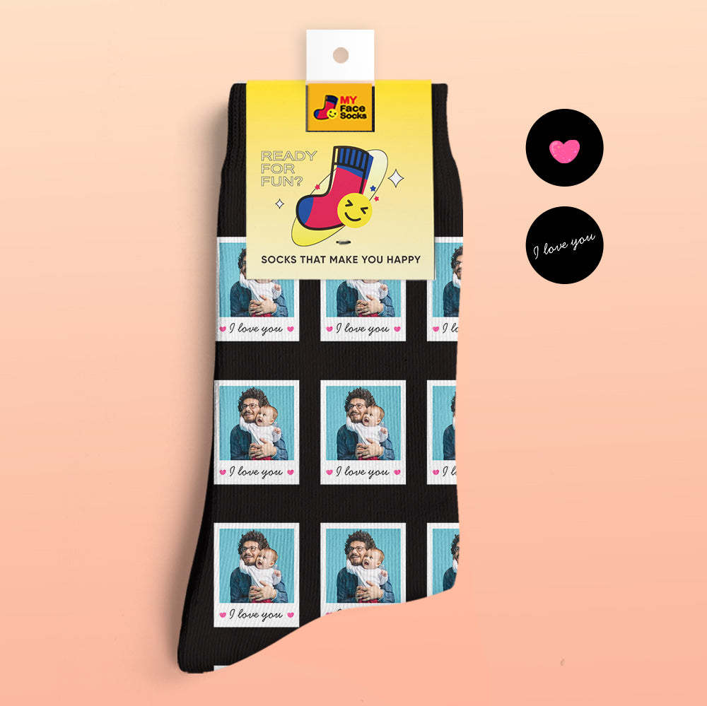 Custom 3D Digital Printed Socks Add Pictures and Name Polaroid Socks I Love You - MyFaceSocksAu