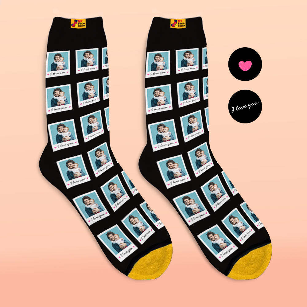 Custom 3D Digital Printed Socks Add Pictures and Name Polaroid Socks I Love You - MyFaceSocksAu