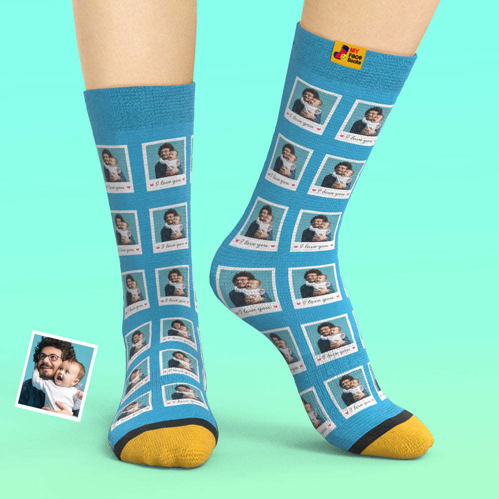 Custom 3D Digital Printed Socks Add Pictures and Name Polaroid Socks I Love You - MyFaceSocksAu