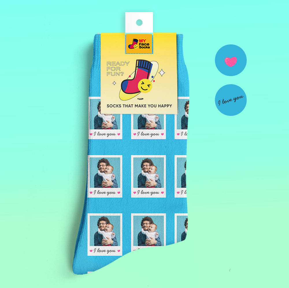 Custom 3D Digital Printed Socks Add Pictures and Name Polaroid Socks I Love You - MyFaceSocksAu