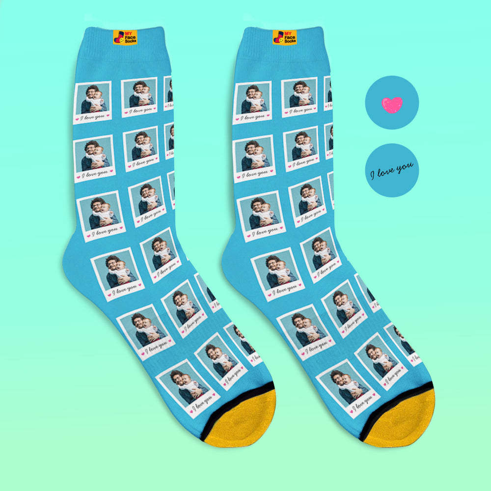 Custom 3D Digital Printed Socks Add Pictures and Name Polaroid Socks I Love You - MyFaceSocksAu