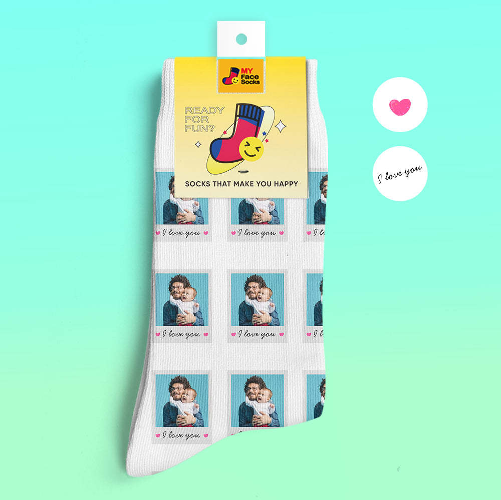 Custom 3D Digital Printed Socks Add Pictures and Name Polaroid Socks I Love You - MyFaceSocksAu