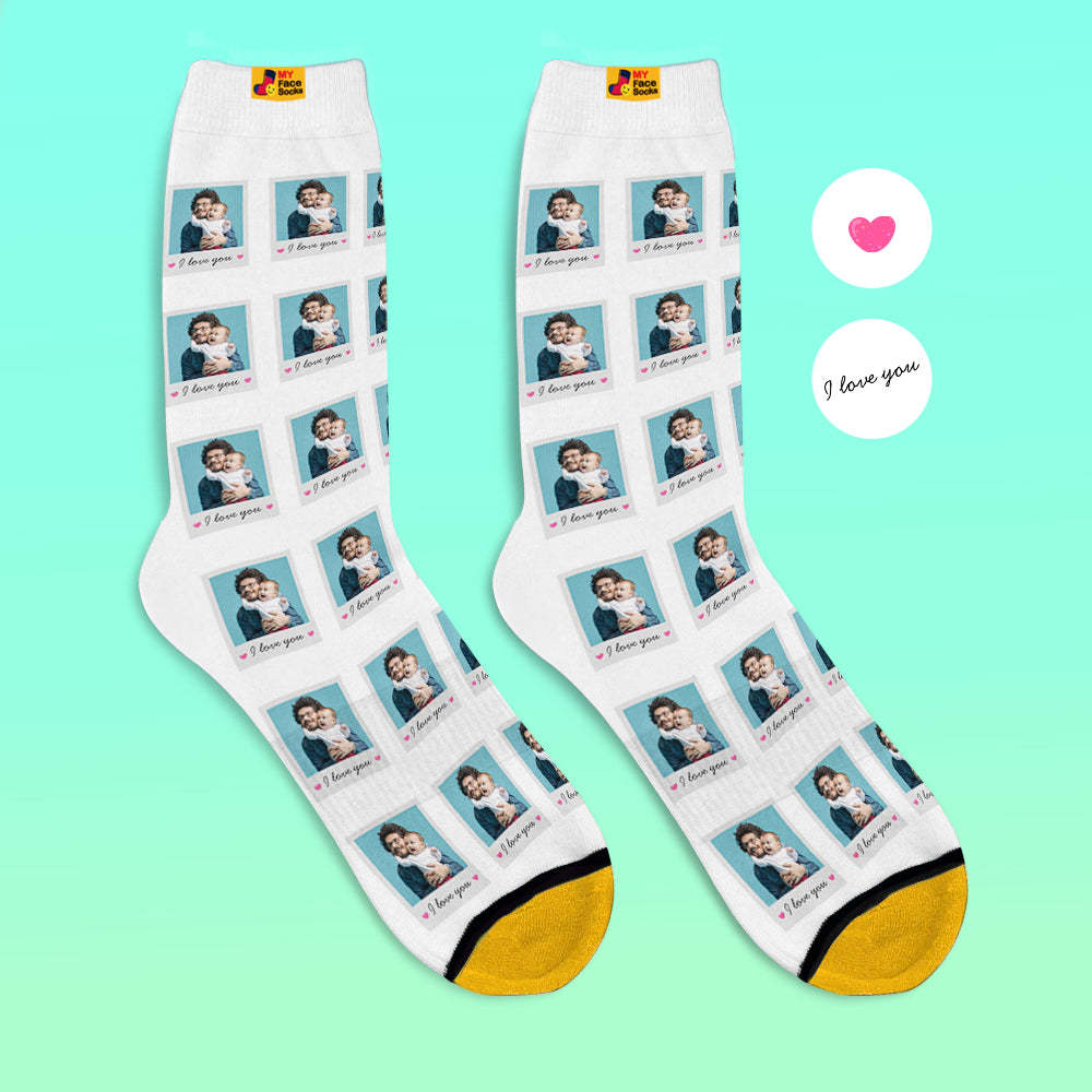 Custom 3D Digital Printed Socks Add Pictures and Name Polaroid Socks I Love You - MyFaceSocksAu