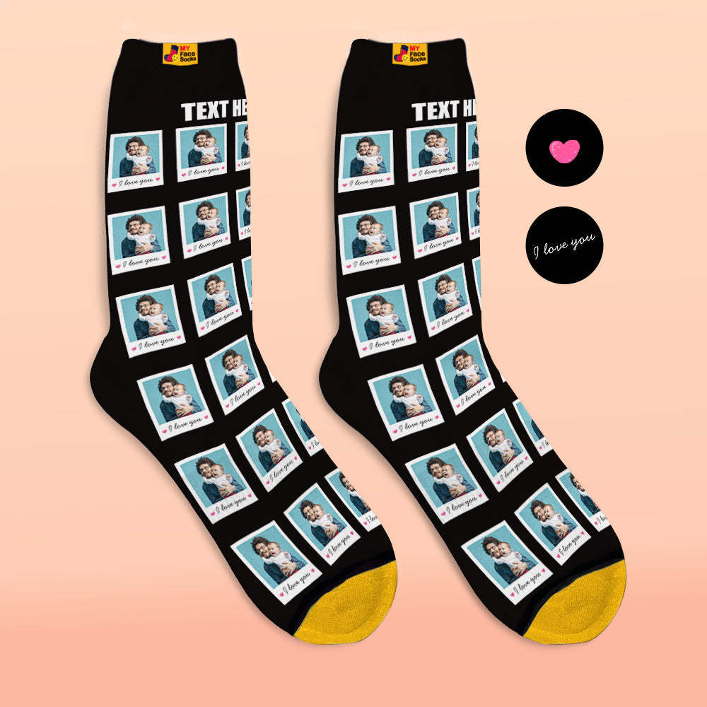 Custom 3D Digital Printed Socks Add Pictures and Name Polaroid Socks I Love You - MyFaceSocksAu