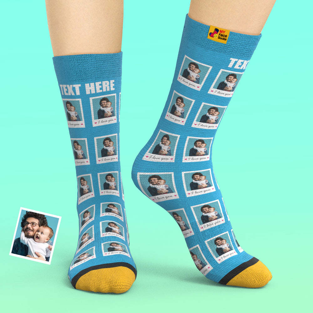 Custom 3D Digital Printed Socks Add Pictures and Name Polaroid Socks I Love You - MyFaceSocksAu