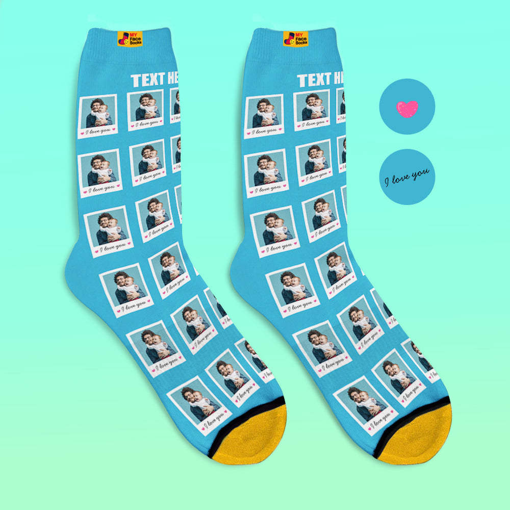Custom 3D Digital Printed Socks Add Pictures and Name Polaroid Socks I Love You - MyFaceSocksAu