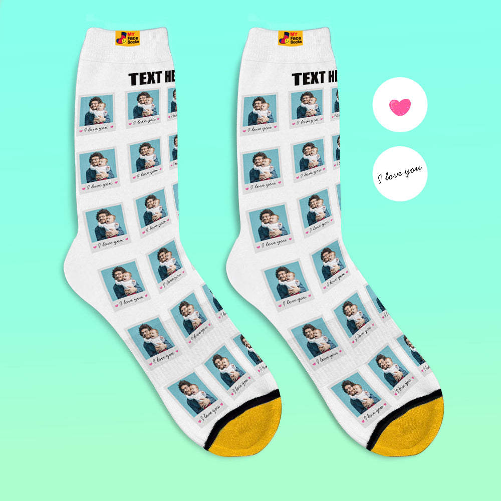 Custom 3D Digital Printed Socks Add Pictures and Name Polaroid Socks I Love You - MyFaceSocksAu