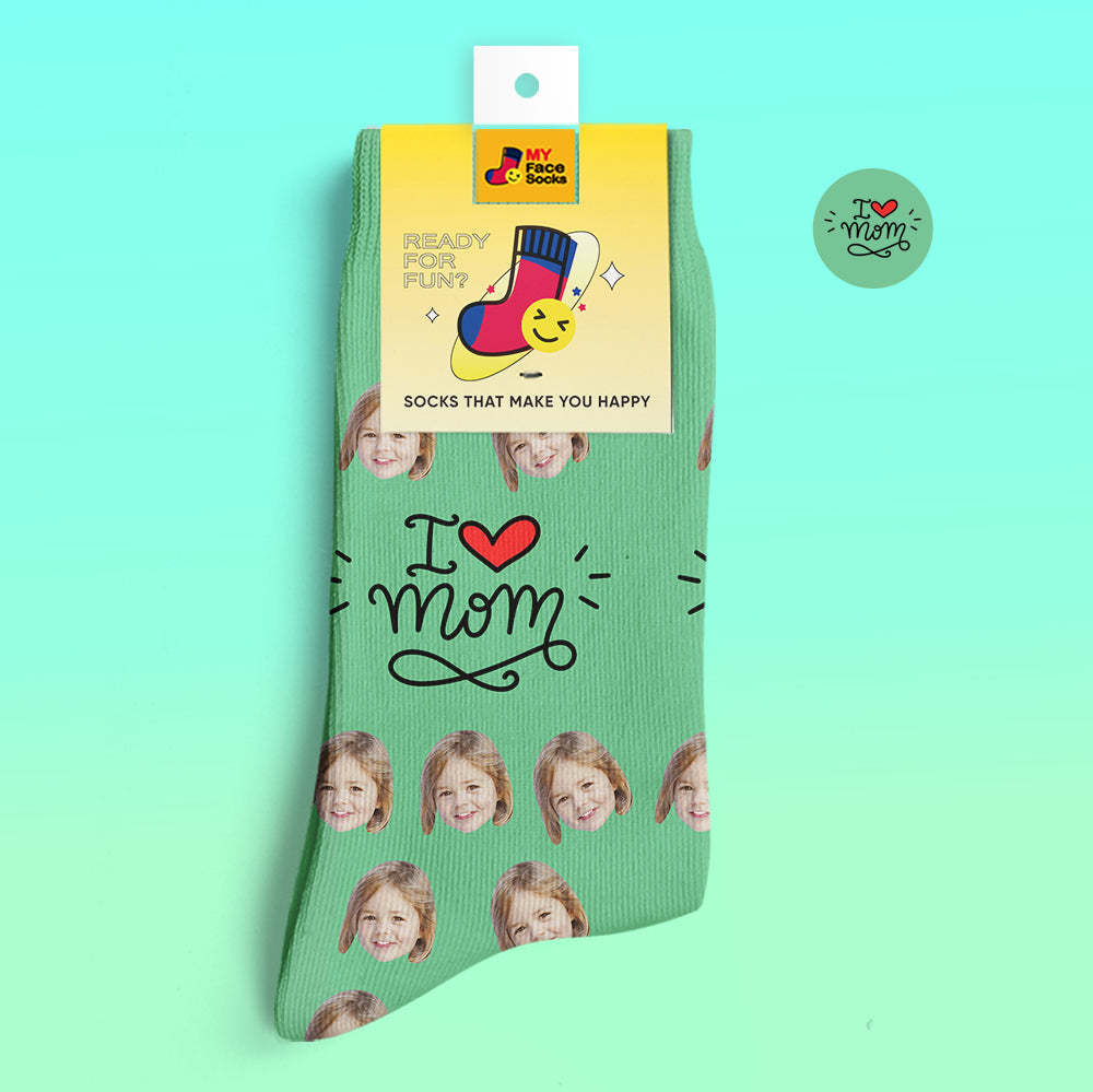 Custom 3D Digital Printed Socks Gifts for Mother I Love Mom - MyFaceSocksAu