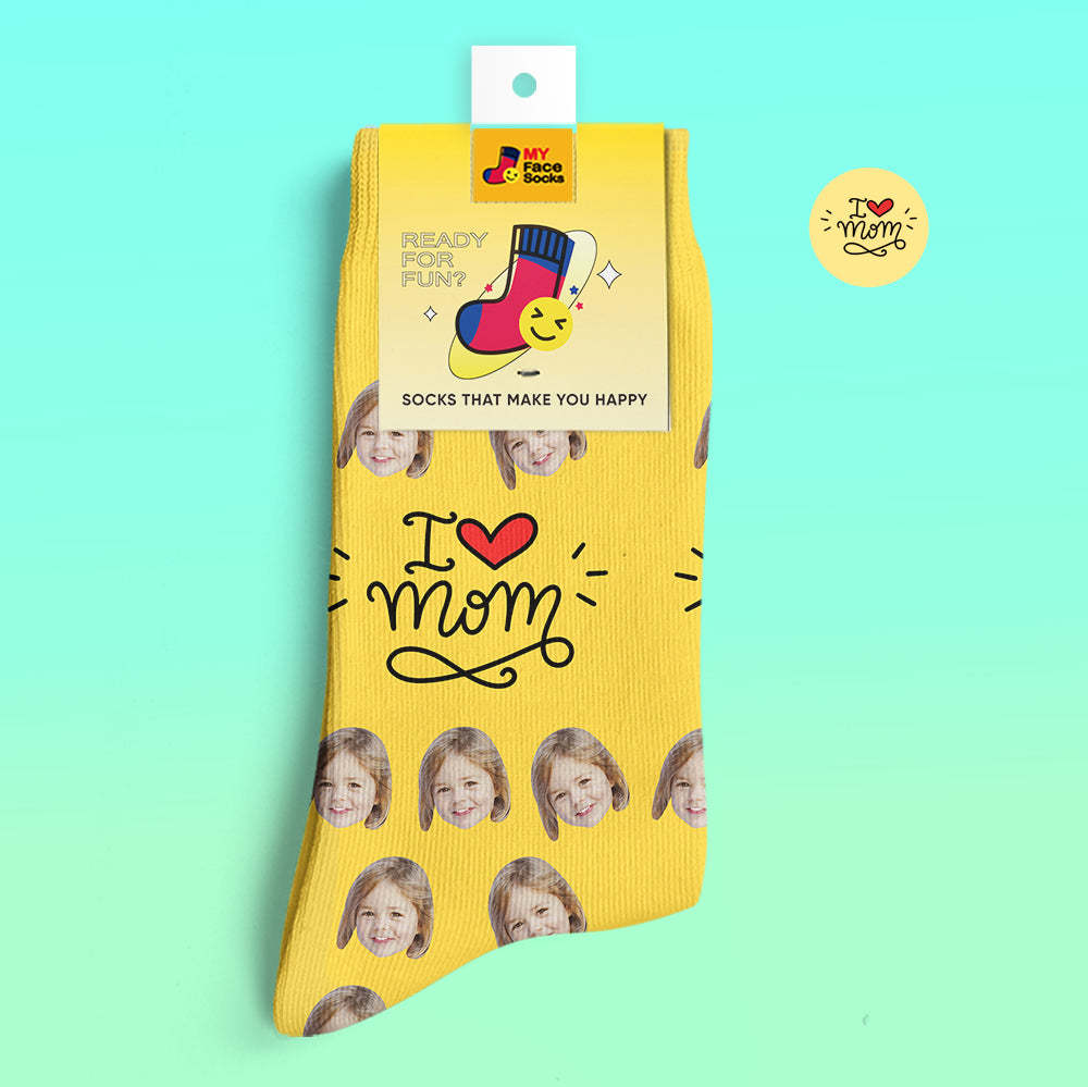 Custom 3D Digital Printed Socks Gifts for Mother I Love Mom - MyFaceSocksAu