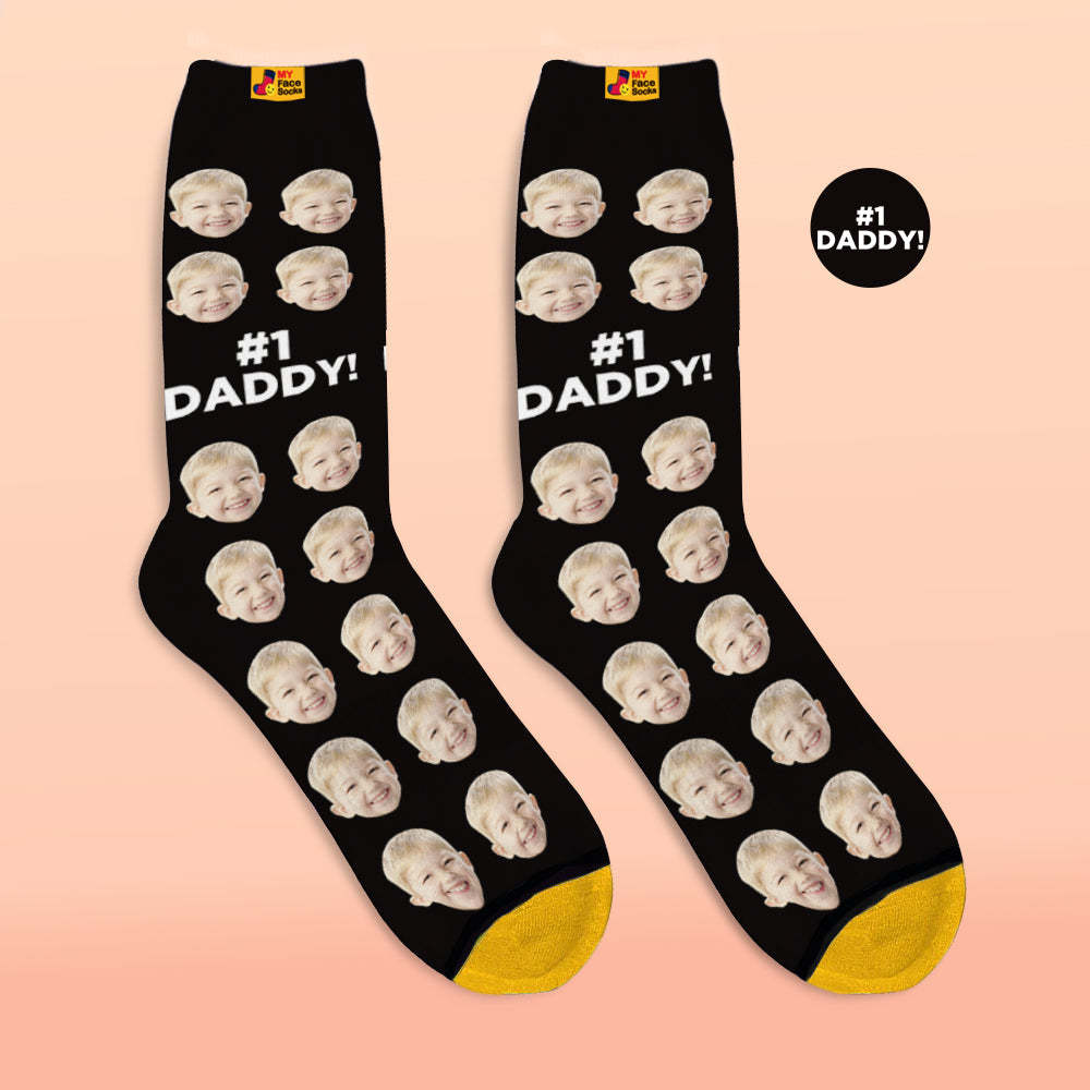 Custom 3D Digital Printed Socks Add Pictures and Name Socks Gifts For Dad #1 Daddy