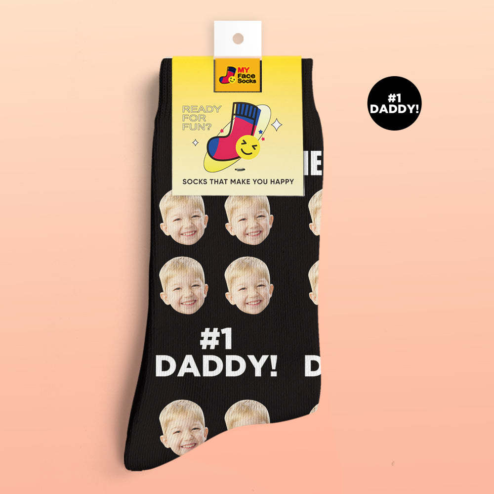 Custom 3D Digital Printed Socks Add Pictures and Name Socks Gifts For Dad #1 Daddy