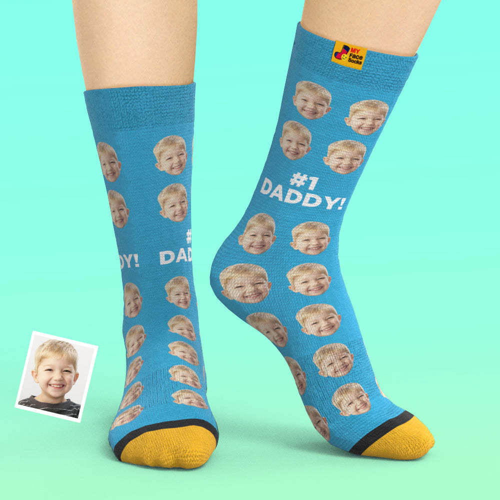 Custom 3D Digital Printed Socks Add Pictures and Name Socks Gifts For Dad #1 Daddy