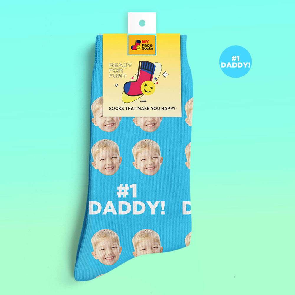 Custom 3D Digital Printed Socks Add Pictures and Name Socks Gifts For Dad #1 Daddy
