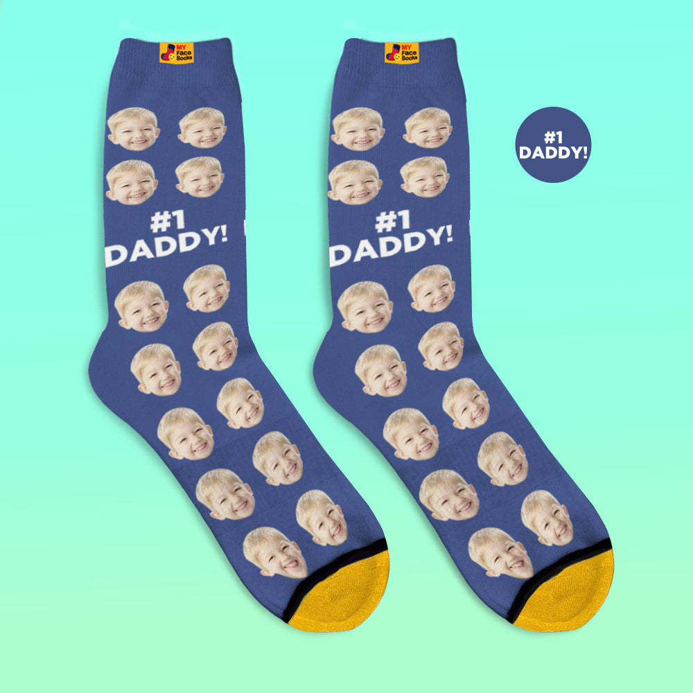 Custom 3D Digital Printed Socks Add Pictures and Name Socks Gifts For Dad #1 Daddy