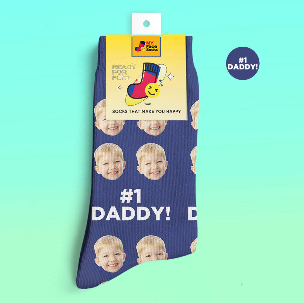 Custom 3D Digital Printed Socks Add Pictures and Name Socks Gifts For Dad #1 Daddy