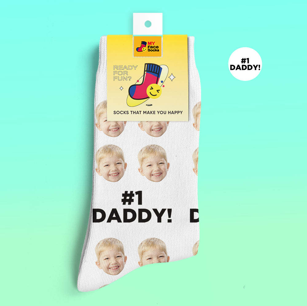 Custom 3D Digital Printed Socks Add Pictures and Name Socks Gifts For Dad #1 Daddy