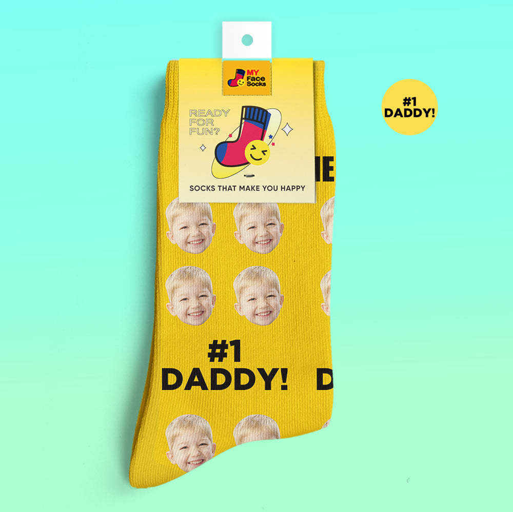 Custom 3D Digital Printed Socks Add Pictures and Name Socks Gifts For Dad #1 Daddy