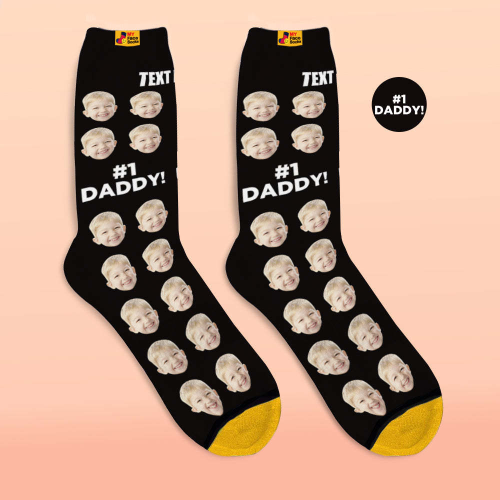 Custom 3D Digital Printed Socks Add Pictures and Name Socks Gifts For Dad #1 Daddy