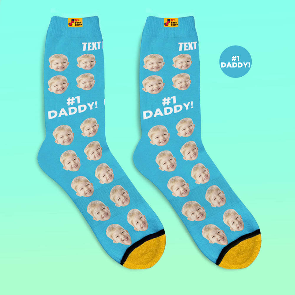 Custom 3D Digital Printed Socks Add Pictures and Name Socks Gifts For Dad #1 Daddy