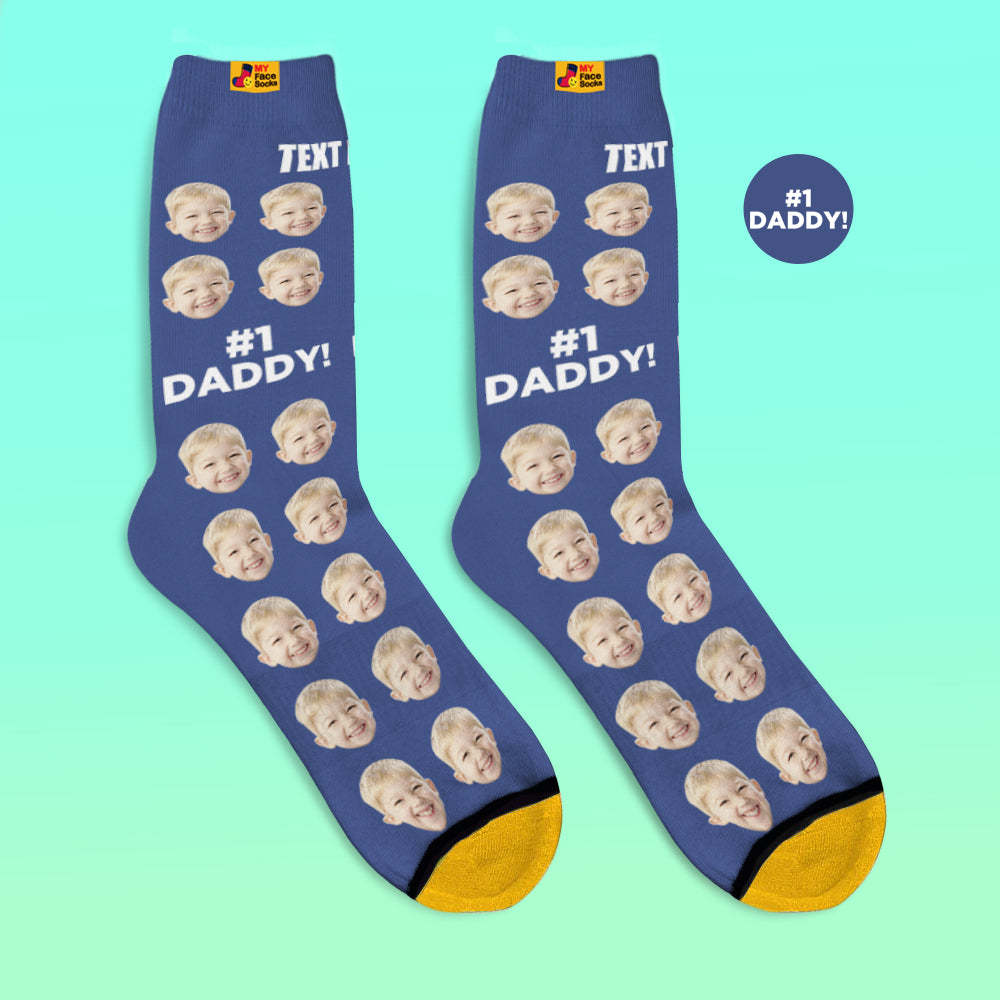 Custom 3D Digital Printed Socks Add Pictures and Name Socks Gifts For Dad #1 Daddy