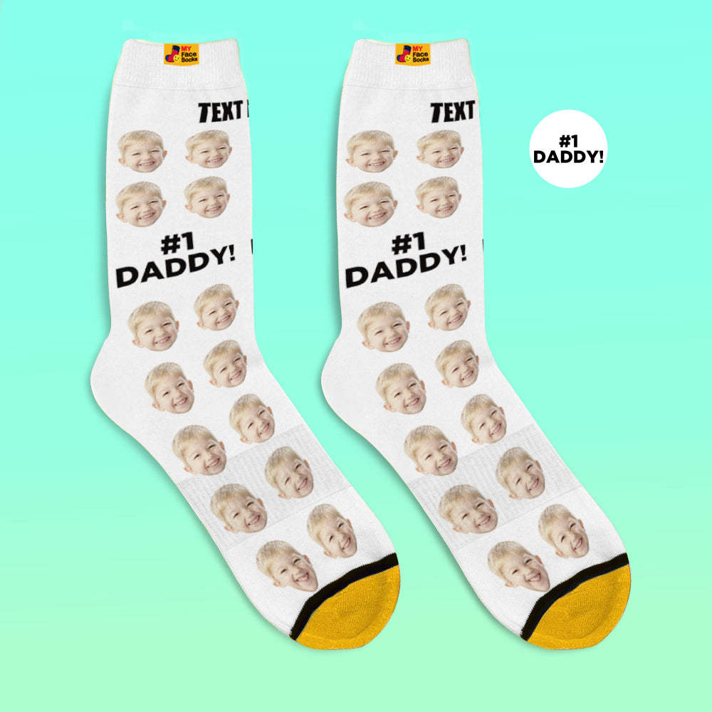 Custom 3D Digital Printed Socks Add Pictures and Name Socks Gifts For Dad #1 Daddy