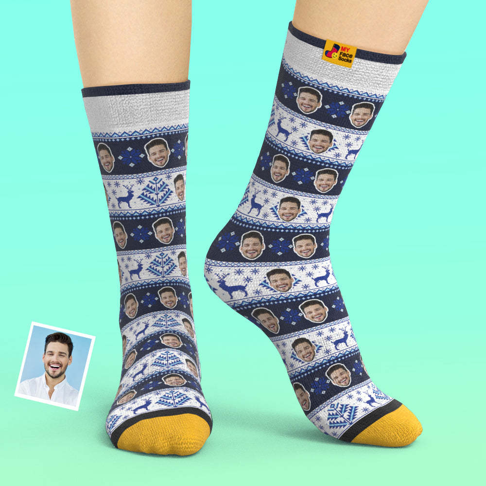 Custom 3D Digital Printed Socks over Nordic Pattern Socks - MyFaceSocksAu