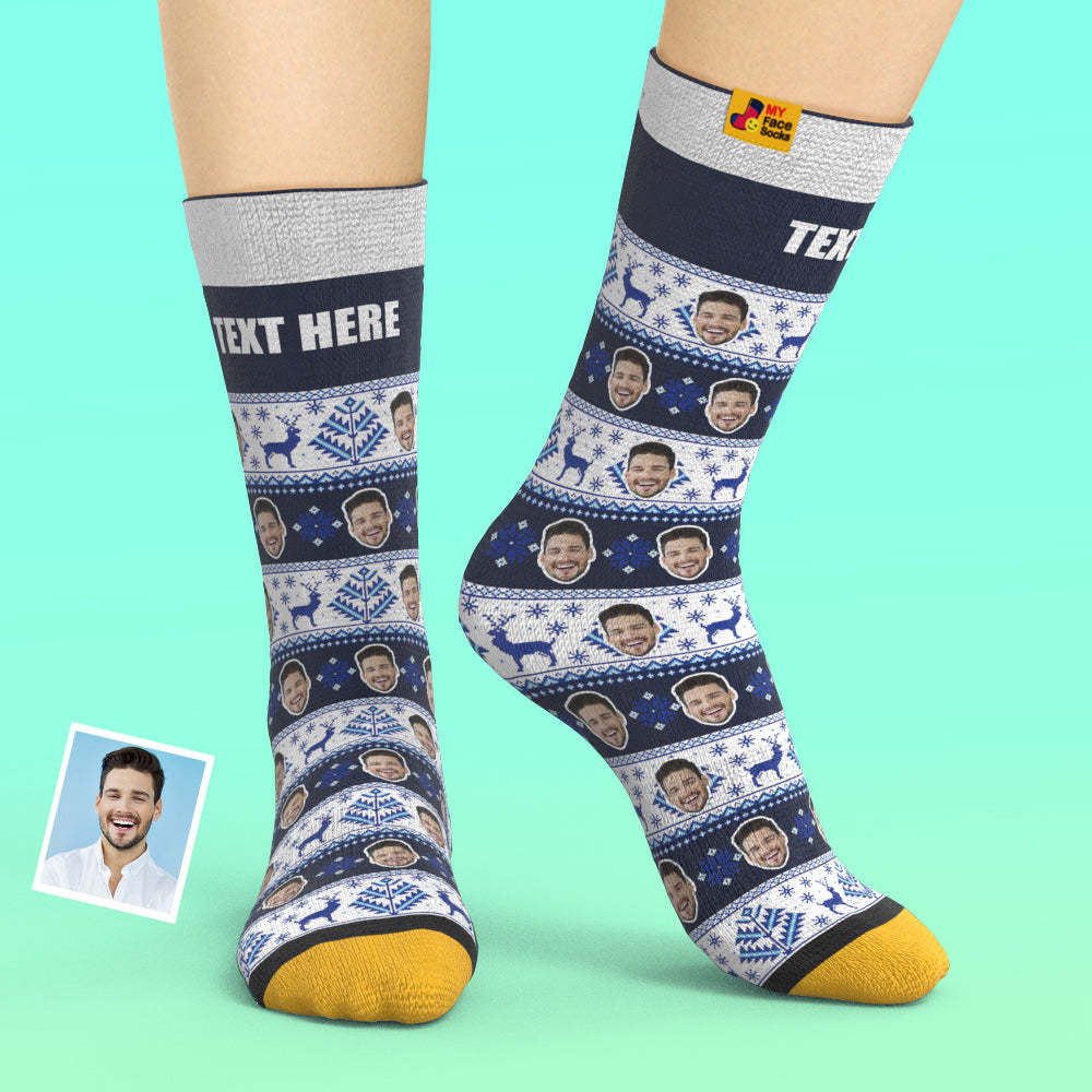 Custom 3D Digital Printed Socks over Nordic Pattern Socks - MyFaceSocksAu
