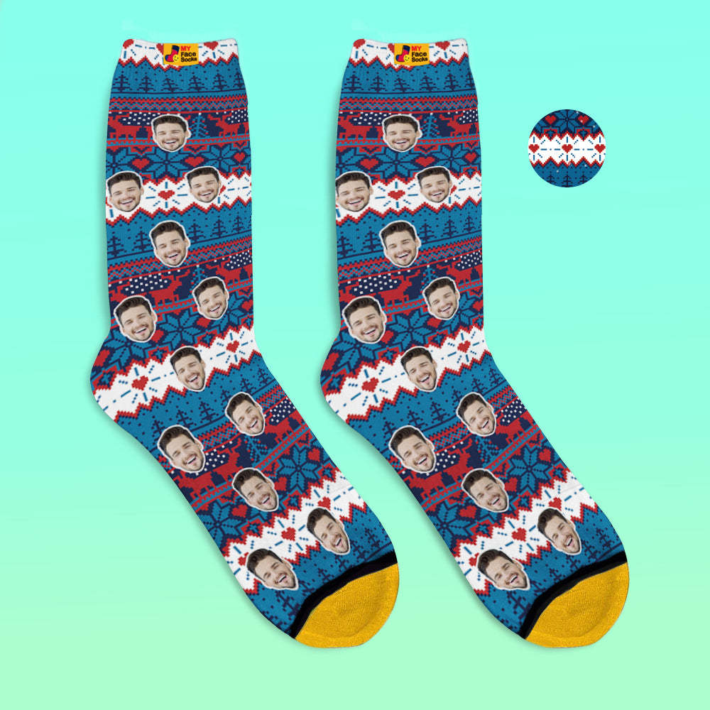 Custom 3D Digital Printed Socks Christmas Vintage Pattern Socks - MyFaceSocksAu
