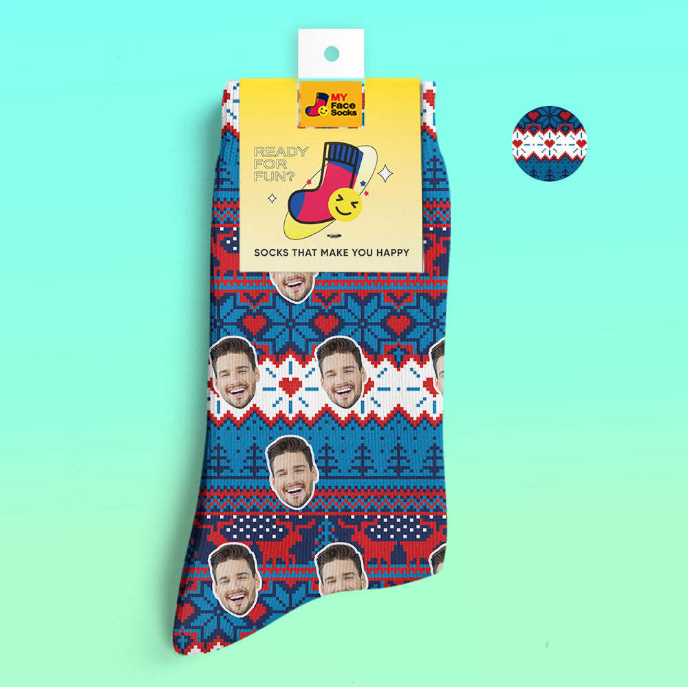 Custom 3D Digital Printed Socks Christmas Vintage Pattern Socks - MyFaceSocksAu