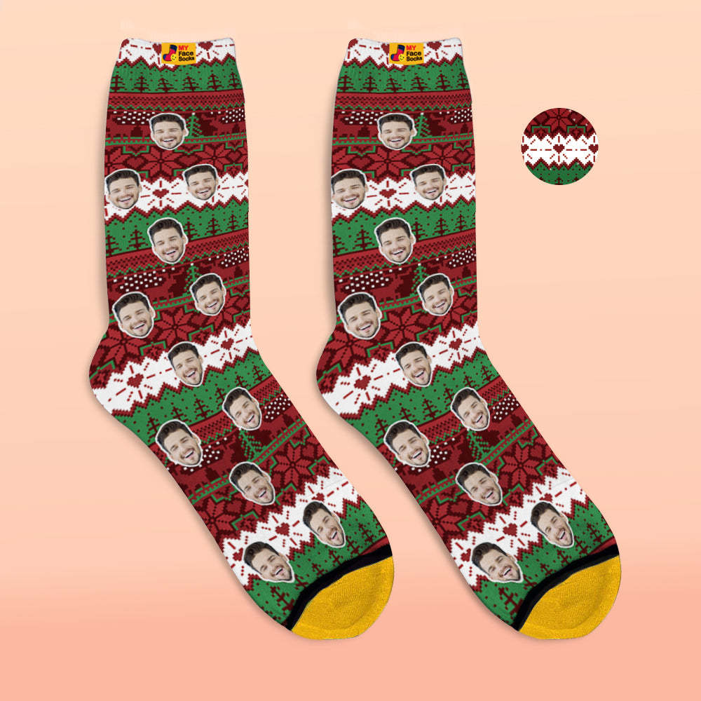 Custom 3D Digital Printed Socks Christmas Vintage Pattern Socks - MyFaceSocksAu