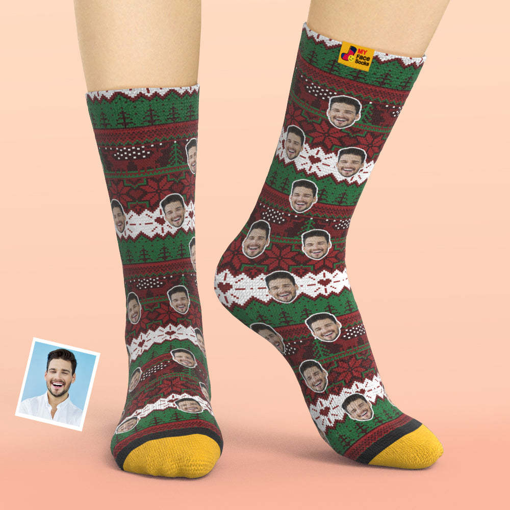 Custom 3D Digital Printed Socks Christmas Vintage Pattern Socks - MyFaceSocksAu