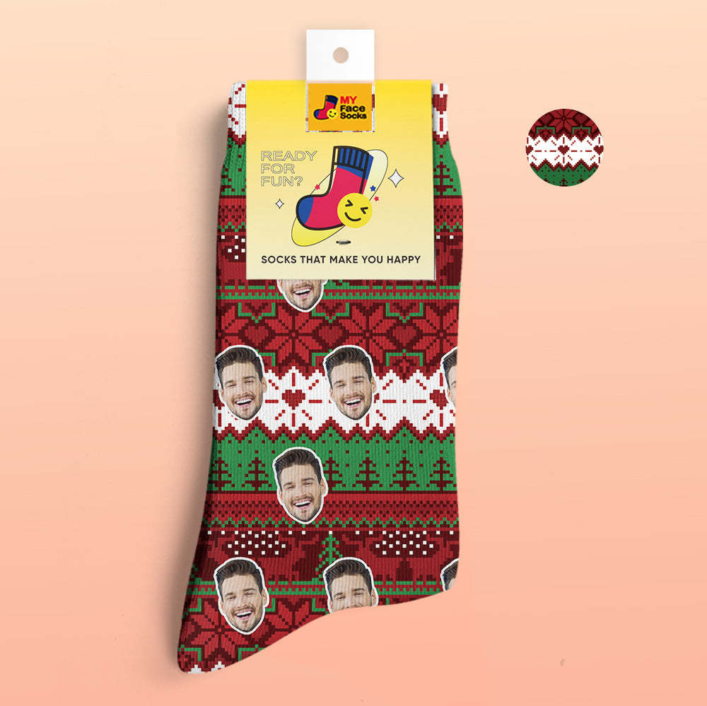 Custom 3D Digital Printed Socks Christmas Vintage Pattern Socks - MyFaceSocksAu